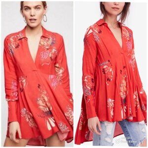 Free People Field of Butterflies Red Tunic Dress - Size M